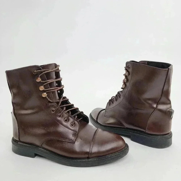 Vintage 90s Brown Leather Capped Toe Cottage Boots - 6 - Picture 2 of 11